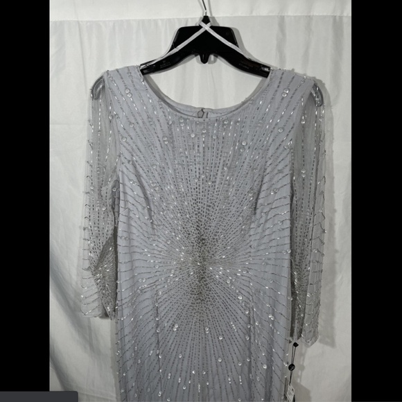 NWT $329 Adrianna Papell Sequin Beaded‎ 3/4 Sleeve Gown in Cloud [SZ 12 ] - Picture 8 of 15